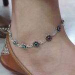 Sterling-silver-green-pink-floral-oxidized-silver-anklet-1