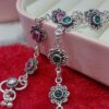 Sterling-silver-green-pink-floral-oxidized-silver-anklet-2